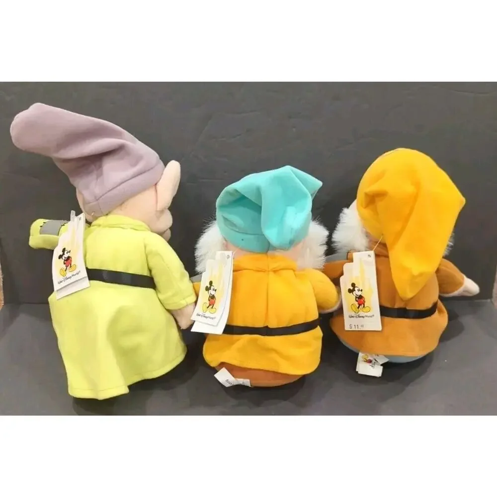 Walt Disney World Plush Mini Beanbag Dopey, Happy, Bashful Dwarfs W/Orig‎ Tag